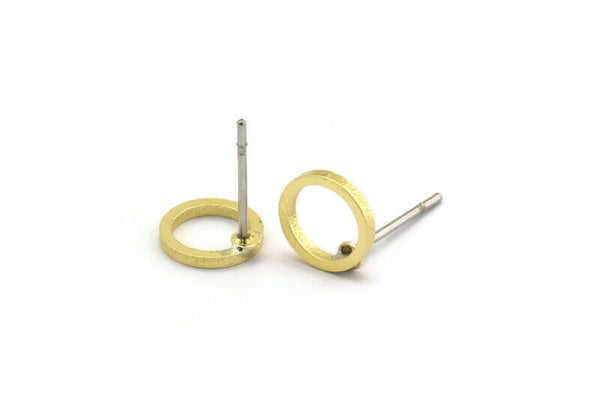 7.5mm Circle Earring, 12 Raw Brass Circle Stud Earrings (7.5x1mm) A6440