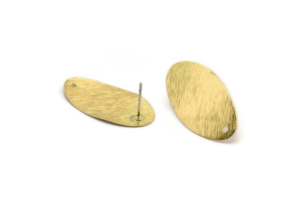 Brass Oval Earring, 8 Textured Raw Brass Oval Stud Earrings With 1 Hole (29x16x0.50mm) D0825 A6437