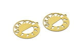 Brass Sun Charm, 6 Raw Brass Round Shaped Charms With 1 Loop, Pendants, Findings (30.5x28x0.60mm) A6419