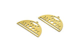 Semi Circle Charm, 4 Raw Brass Moon Phases Patterned Sun Shaped Charms With 1 Loop, Charms, Findings (20x36x0.60mm) A6420