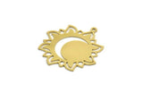 Brass Moon Charm, 4 Raw Brass Crescent Moon And Sunshine Shaped Charms With 1 Loop, Findings (32x29.5x0.60mm) A6430