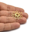 Brass Flower Charm, 4 Raw Brass Flower Shaped Charms With 1 Loop, Findings (31x30x0.60mm) A6427