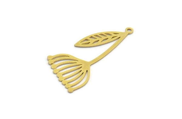 Brass Dandelion Charm, 12 Raw Brass Taraxacum Charms With 1 Loop (34x18x0.60mm) A6426