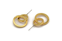 Gold Circle Earring, 4 Gold Plated Brass Round Shaped Stud Earrings (29x19x2mm) SY0165