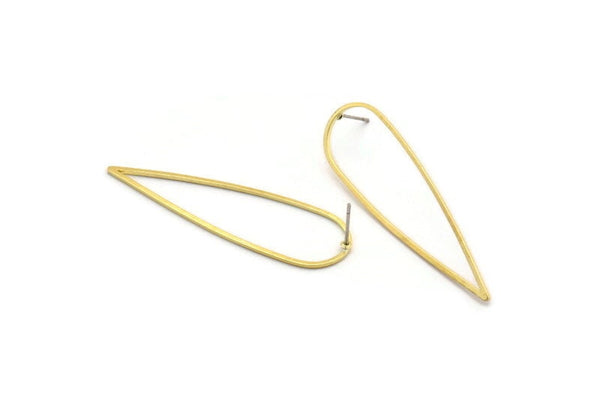Brass Drop Earring, 10 Raw Brass Drop Stud Earrings (52x15x1mm) D1282 A6218