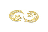 Brass Moon Charm, 6 Raw Brass Crescent Moon And Star Shaped Charms With 1 Loop, Findings (34x29x0.60mm) A6205