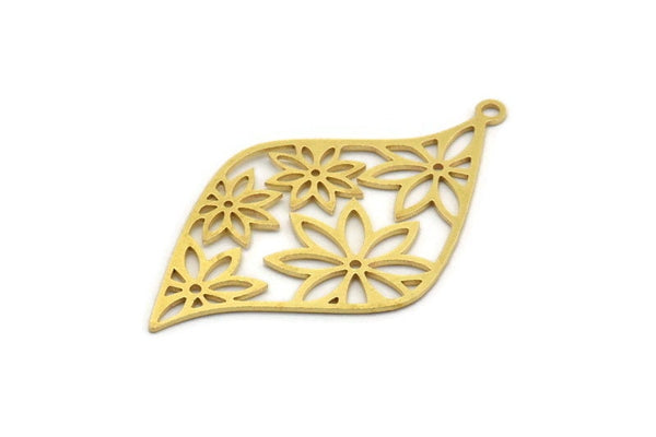 Brass Flower Charm, 6 Raw Brass Flower Charms With 1 Loop, Pendants, Findings (44x24.5x0.60mm) A6203