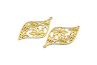 Brass Flower Charm, 6 Raw Brass Flower Charms With 1 Loop, Pendants, Findings (44x24.5x0.60mm) A6203