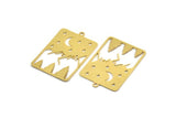 Brass Mountain Charm, 4 Raw Brass Rectangle Shaped Charms With 1 Loop, Crescent Moon Charm, Findings (36x23.5x0.60mm) A6204