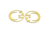 Brass Moon Charm, 4 Raw Brass Round Shaped Charms With 1 Loop, Star Charms, Crescent Moon Charms, Findings (32x30x0.60mm) A6264