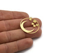 Brass Moon Charm, 4 Raw Brass Round Shaped Charms With 1 Loop, Star Charms, Crescent Moon Charms, Findings (32x30x0.60mm) A6264
