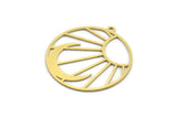 Brass Round Charm, 4 Raw Brass Sun And Crescent Moon Shaped Charms With 1 Loop, Charm Pendants (32x30x0.60mm) A6277