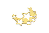 Brass Moon Charm, 4 Raw Brass Crescent Moon And Star Shaped Charms With 1 Loop, Findings (37x29x0.60mm) A6291