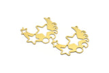 Brass Moon Charm, 4 Raw Brass Crescent Moon And Star Shaped Charms With 1 Loop, Findings (37x29x0.60mm) A6291