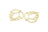 Brass Flower Charm, 4 Raw Brass Lotus Flower Charms With 1 Loop, Findings (32x29x0.60mm) A6298