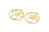 Brass Moon Charm, 4 Raw Brass Round Shaped Charms With 1 Loop, Star Charms, Crescent Moon Charms, Findings (32x30x0.60mm) A6276