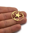 Brass Moon Charm, 4 Raw Brass Round Shaped Charms With 1 Loop, Star Charms, Crescent Moon Charms, Findings (32x30x0.60mm) A6276
