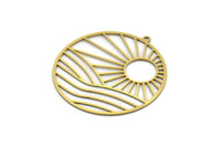 Brass Round Charm, 2 Raw Brass Rising Sun Patterned Round Shaped Charms With 1 Loop, Charm Pendants (41x38.5x0.60mm) A6452