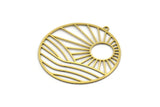 Brass Round Charm, 2 Raw Brass Rising Sun Patterned Round Shaped Charms With 1 Loop, Charm Pendants (41x38.5x0.60mm) A6452