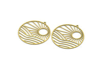 Brass Round Charm, 2 Raw Brass Rising Sun Patterned Round Shaped Charms With 1 Loop, Charm Pendants (41x38.5x0.60mm) A6452