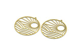 Brass Round Charm, 2 Raw Brass Rising Sun Patterned Round Shaped Charms With 1 Loop, Charm Pendants (41x38.5x0.60mm) A6452