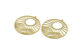 Brass Round Charm, 2 Raw Brass Rising Sun Patterned Round Shaped Charms With 1 Loop, Charm Pendants (41x38.5x0.60mm) A6453