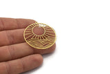 Brass Round Charm, 2 Raw Brass Rising Sun Patterned Round Shaped Charms With 1 Loop, Charm Pendants (41x38.5x0.60mm) A6453