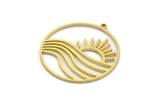 Brass Round Charm, 2 Raw Brass Rising Sun Patterned Round Shaped Charms With 1 Loop, Charm Pendants (32x29x0.80mm) A6473