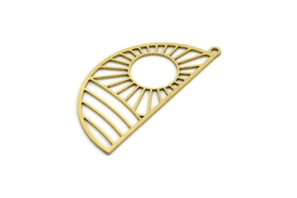Semi Circle Charm, 4 Raw Brass Sun Rising Charms With 1 Loop, Charms, Findings (41x19x0.60mm) A6449