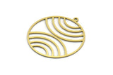 Brass Round Charm, 4 Raw Brass Rainbow Patterned Round Shaped Charms With 1 Loop, Findings (32x29x0.60mm) A6466