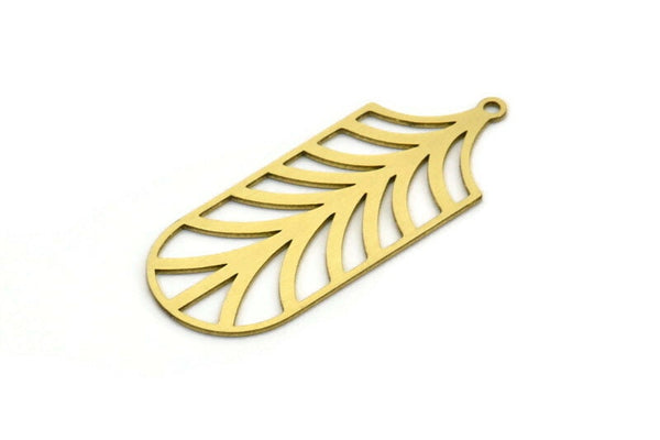 Brass Leaf Charm, 4 Raw Brass Branch Charms With 1 Loop, Charm Pendants (41x16x0.60mm) A6458