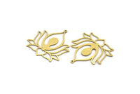 Brass Flower Charm, 4 Raw Brass Lotus Flower Charms With 1 Loop, Findings (37x33x0.60mm) A6445