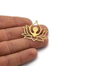 Brass Flower Charm, 4 Raw Brass Lotus Flower Charms With 1 Loop, Findings (37x33x0.60mm) A6445