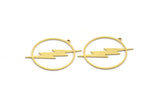 Brass Round Charm, 4 Raw Brass Lightning Patterned Round Shaped Charms With 1 Loop, Findings (32x30x0.80mm) A6468