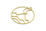 Brass Round Charm, 4 Raw Brass Crescent Moon And Mountain Patterned Round Shaped Charms With 1 Loop, Findings (33x30.5x0.60mm) A6454