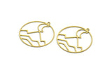 Brass Round Charm, 4 Raw Brass Crescent Moon And Mountain Patterned Round Shaped Charms With 1 Loop, Findings (33x30.5x0.60mm) A6454