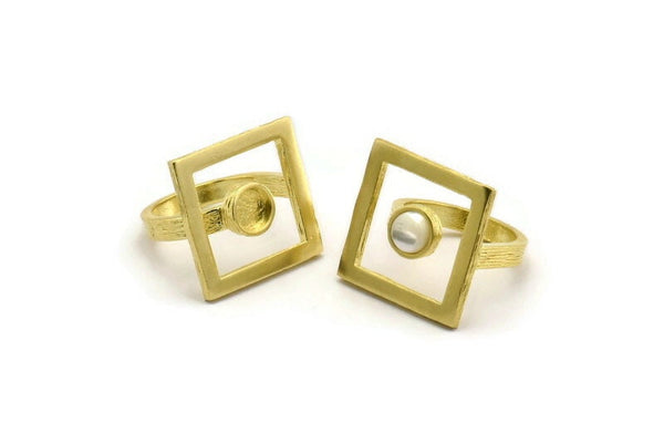Brass Ring Settings, Raw Brass Square Ring With 1 Stone Setting - Pad Size 6mm N2290