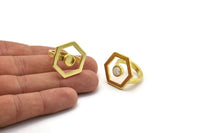 Brass Ring Settings, Raw Brass Hexagon Ring With 1 Stone Setting - Pad Size 6mm N2289