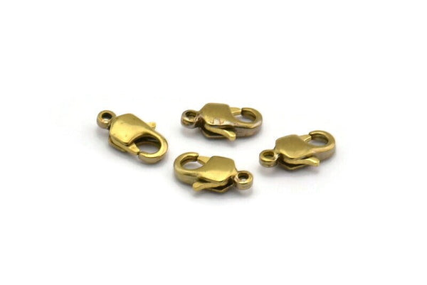Brass Parrot Claps, 12 Raw Brass Lobster Claw Clasps (10x5mm) E093