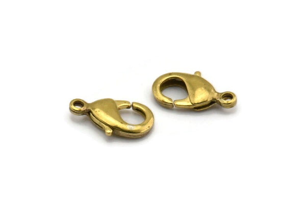 15mm Parrot Clasp, 100 Raw Brass Lobster Claw Clasps (15x8mm) Bh505 A0398