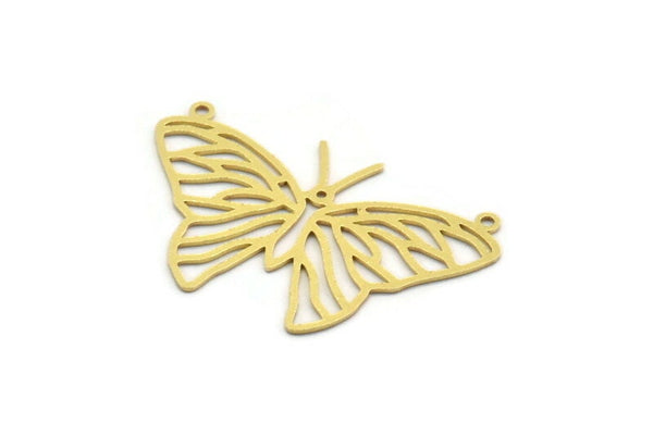 Brass Butterfly Charm, 4 Raw Brass Butterfly Charms With 2 Loops, Necklace Findings (25x39x0.60mm) A6476