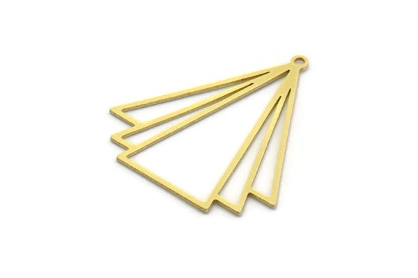 Brass Triangle Charm, 4 Raw Brass Triangle Charms With 1 Loop, Findings (32x29x0.60mm) A6483