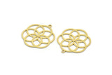 Brass Flower Charm, 6 Raw Brass Flower Charms With 1 Loop, Charm Pendants (26x22x0.60mm) A6475