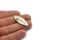 Gümüş Markiz Charm, 4 Antik Gümüş Kaplama Pirinç Çiçek Desenli Markiz Şekilli Charm, 1 Delikli (39x15x0,80 mm) A5706