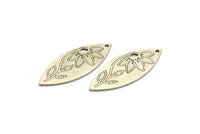 Gümüş Markiz Charm, 4 Antik Gümüş Kaplama Pirinç Çiçek Desenli Markiz Şekilli Charm, 1 Delikli (39x15x0,80 mm) A5706