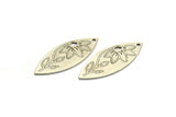 Gümüş Markiz Charm, 4 Antik Gümüş Kaplama Pirinç Çiçek Desenli Markiz Şekilli Charm, 1 Delikli (39x15x0,80 mm) A5706