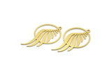 Brass Round Charm, 6 Raw Brass Wing Charms With 1 Loop, Charm Pendants (37x21x0.60mm) A6481
