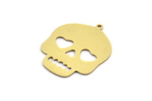 Brass Skull Charm, 6 Raw Brass Skull Head Charms With 1 Loop, Findings (29x23x0.80mm) A6482