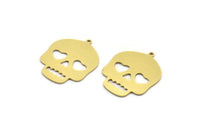 Brass Skull Charm, 6 Raw Brass Skull Head Charms With 1 Loop, Findings (29x23x0.80mm) A6482