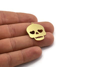 Brass Skull Charm, 6 Raw Brass Skull Head Charms With 1 Loop, Findings (29x23x0.80mm) A6482